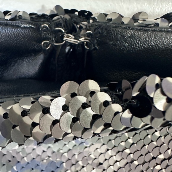 Free People Skinny Sequin Mini Skirt Camo Silver Black Lined Back Zip Size 2 NWT - Picture 9 of 13